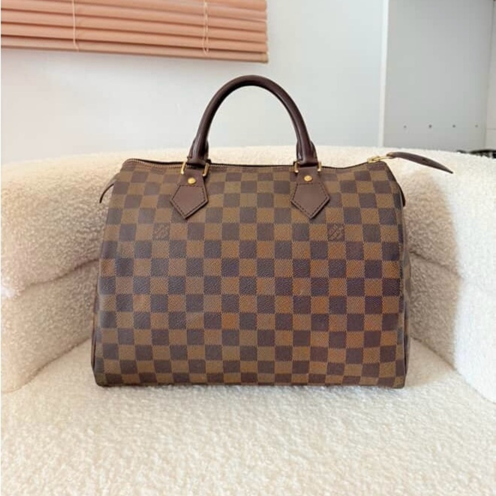 Brown Checkered Designer Handbag